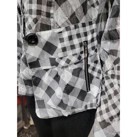 Ki Meng Top Blouse Fit M Checkered Wrinkled Polyester Lagenlook Art to Wear #C - Picture 3 of 14
